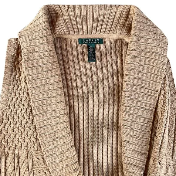 Women's RALPH LAUREN Brown Sleeveless Cable Knit Collared Sweater w/ Buckle MED - Picture 3 of 5